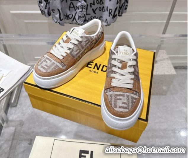 Hot Style Fendi Match Platform Sneakers 5cm in FF Jacquard and Suede Brown 0426030