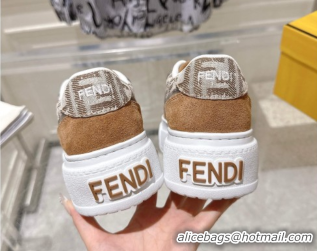 Hot Style Fendi Match Platform Sneakers 5cm in FF Jacquard and Suede Brown 0426030