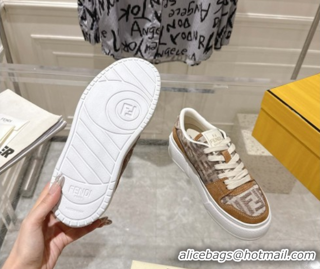 Hot Style Fendi Match Platform Sneakers 5cm in FF Jacquard and Suede Brown 0426030