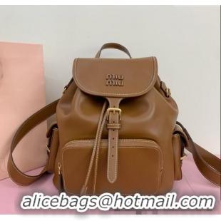 Buy New Cheap Miu Miu Calf leather backpack bag 5BZ042 Brown 2025