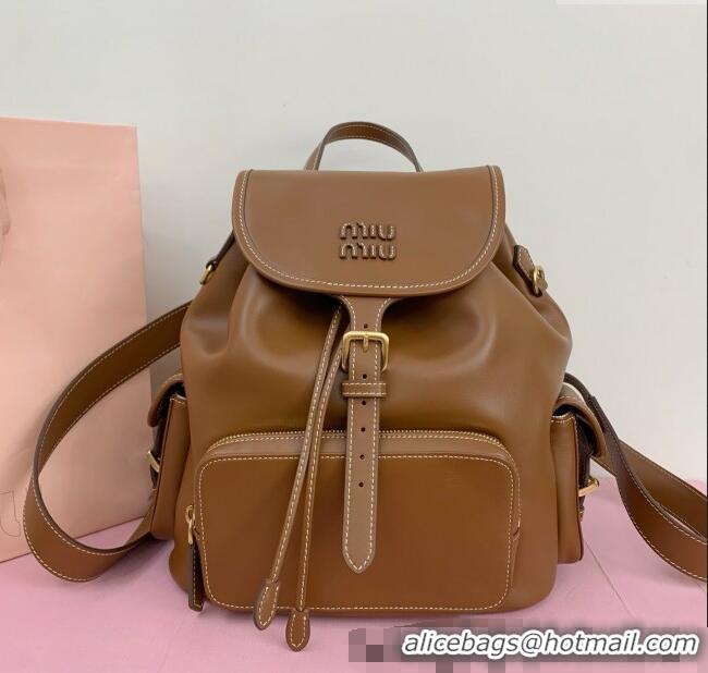 Buy New Cheap Miu Miu Calf leather backpack bag 5BZ042 Brown 2025
