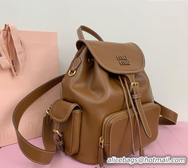 Buy New Cheap Miu Miu Calf leather backpack bag 5BZ042 Brown 2025