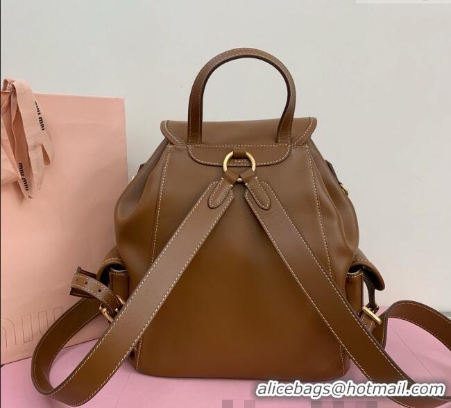 Buy New Cheap Miu Miu Calf leather backpack bag 5BZ042 Brown 2025