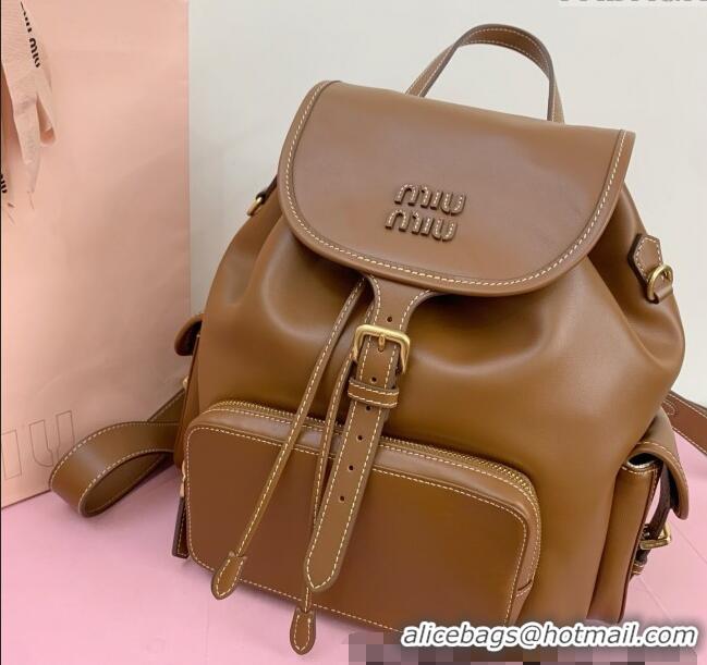 Buy New Cheap Miu Miu Calf leather backpack bag 5BZ042 Brown 2025