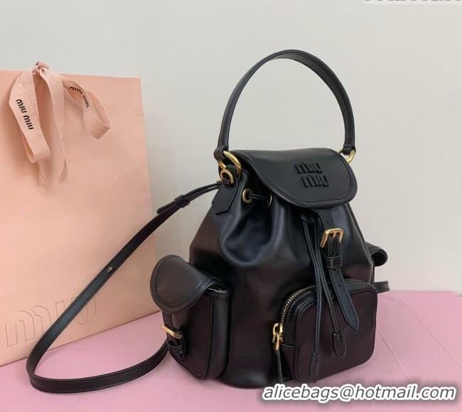Top Quality Miu Miu Calf Leather backpack bag 5BZ043 Black 2025