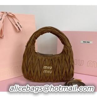 Modern Classic Miu Miu Wander Matelasse Suede Small Hobo bag 5BC125 Brown 2025