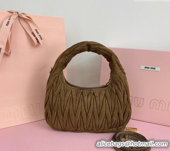Modern Classic Miu Miu Wander Matelasse Suede Small Hobo bag 5BC125 Brown 2025