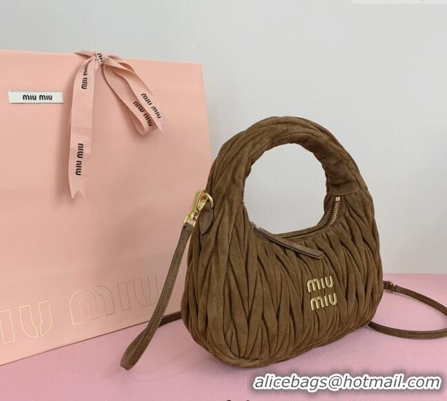 Modern Classic Miu Miu Wander Matelasse Suede Small Hobo bag 5BC125 Brown 2025