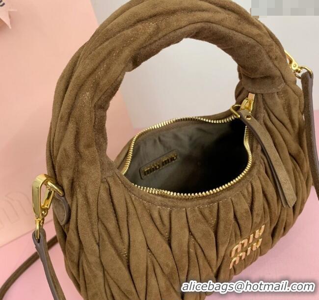 Modern Classic Miu Miu Wander Matelasse Suede Small Hobo bag 5BC125 Brown 2025