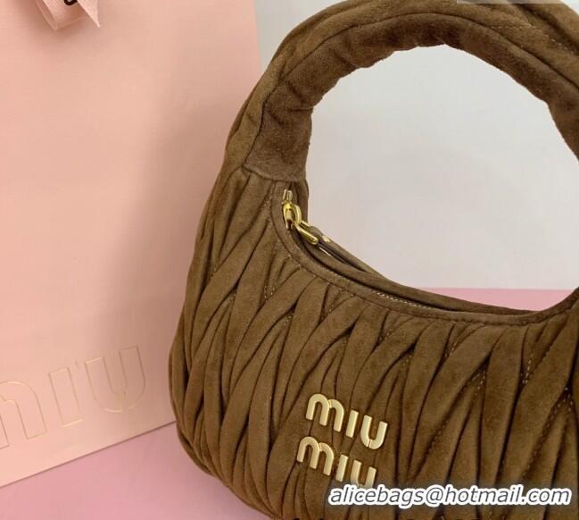 Modern Classic Miu Miu Wander Matelasse Suede Small Hobo bag 5BC125 Brown 2025