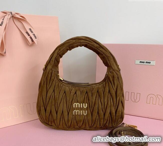 Modern Classic Miu Miu Wander Matelasse Suede Small Hobo bag 5BC125 Brown 2025