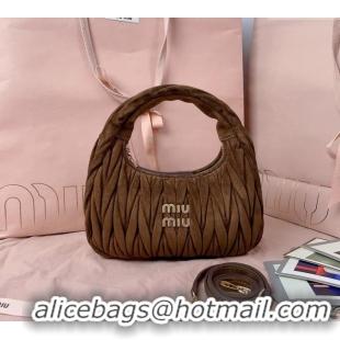 High Quality Miu Miu Wander Matelasse Suede Small Hobo bag 5BC125 Dark Brown 2025