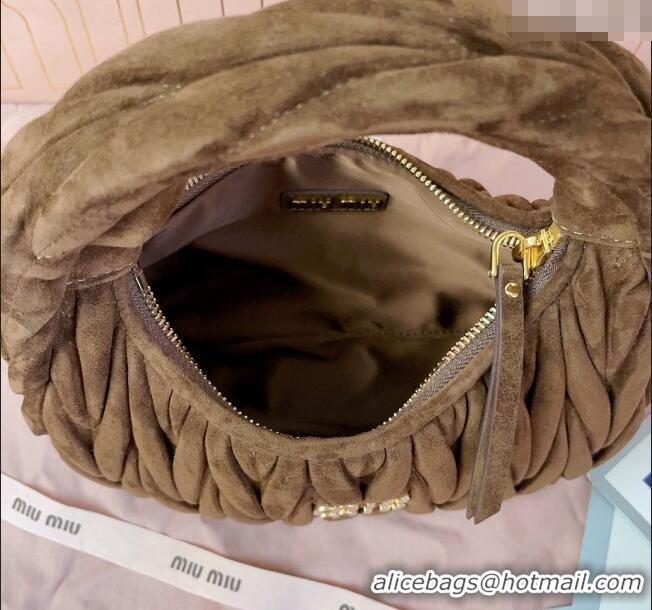 High Quality Miu Miu Wander Matelasse Suede Small Hobo bag 5BC125 Dark Brown 2025