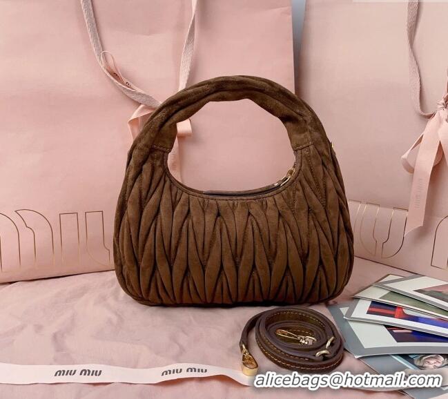 High Quality Miu Miu Wander Matelasse Suede Small Hobo bag 5BC125 Dark Brown 2025