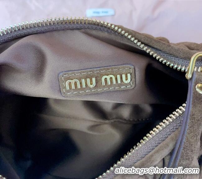 High Quality Miu Miu Wander Matelasse Suede Small Hobo bag 5BC125 Dark Brown 2025