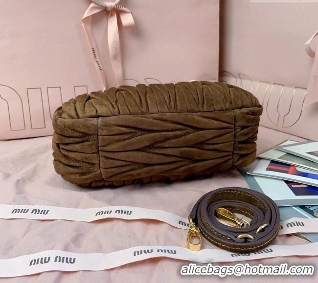 High Quality Miu Miu Wander Matelasse Suede Small Hobo bag 5BC125 Dark Brown 2025