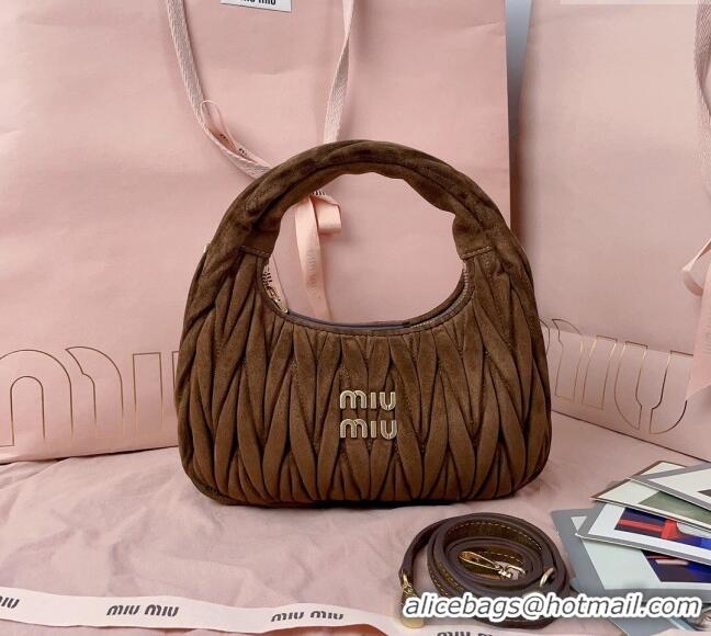 High Quality Miu Miu Wander Matelasse Suede Small Hobo bag 5BC125 Dark Brown 2025