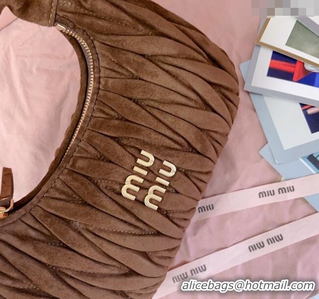 High Quality Miu Miu Wander Matelasse Suede Small Hobo bag 5BC125 Dark Brown 2025