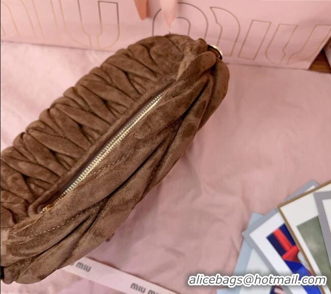 High Quality Miu Miu Wander Matelasse Suede Small Hobo bag 5BC125 Dark Brown 2025