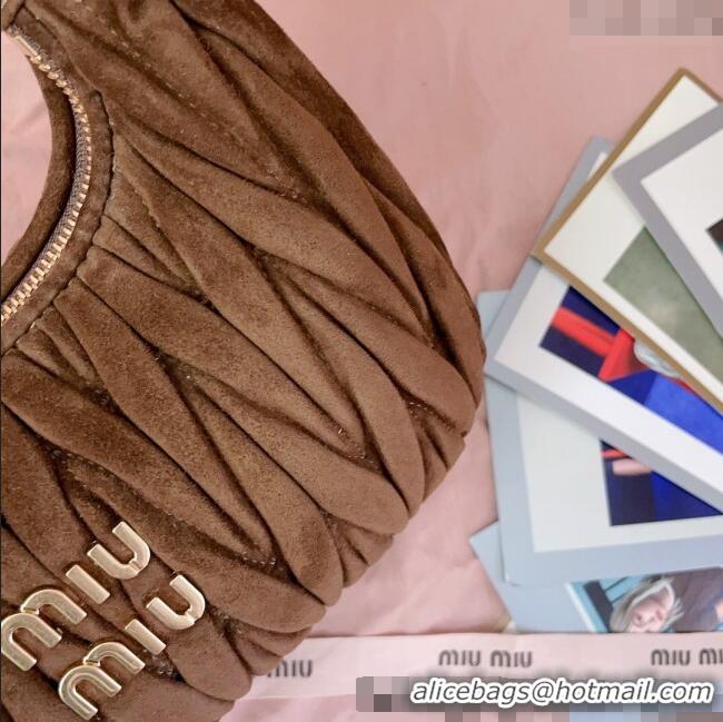 High Quality Miu Miu Wander Matelasse Suede Small Hobo bag 5BC125 Dark Brown 2025