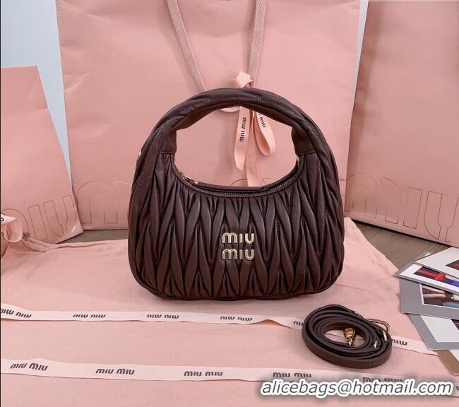 Luxury Classic Miu Miu Wander Matelasse Nappa Leather Small Hobo bag 5BC125 Briarwood Brown 2025