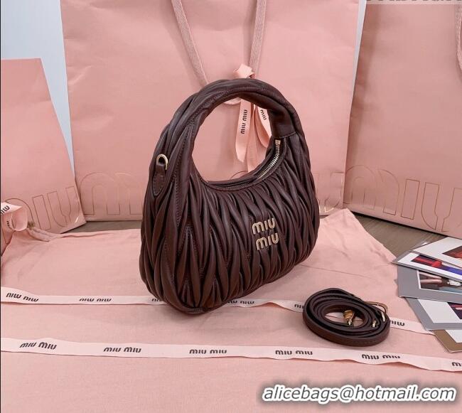Luxury Classic Miu Miu Wander Matelasse Nappa Leather Small Hobo bag 5BC125 Briarwood Brown 2025