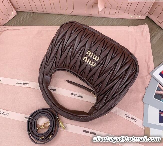 Luxury Classic Miu Miu Wander Matelasse Nappa Leather Small Hobo bag 5BC125 Briarwood Brown 2025