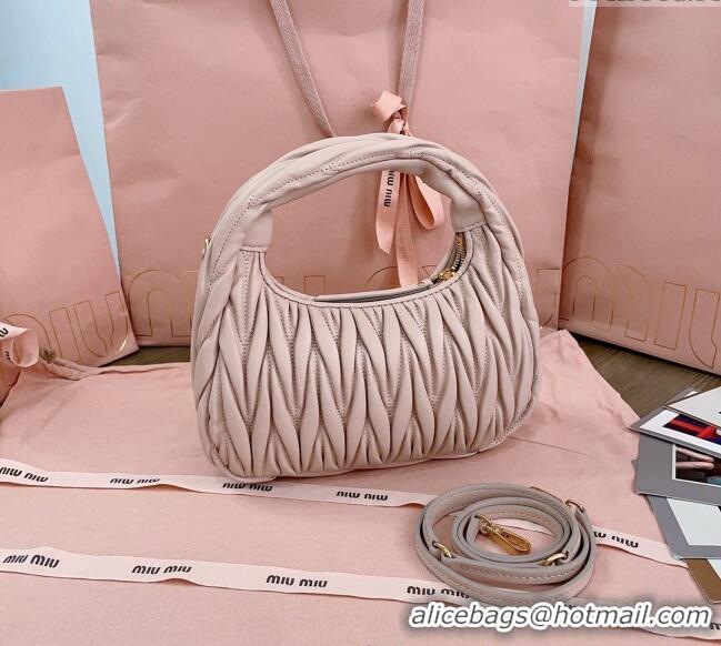 Buy Cheap Miu Miu Wander Matelasse Nappa Leather Small Hobo bag 5BC125 Light Pink 2025