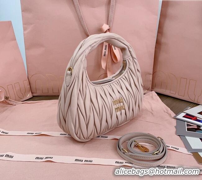 Buy Cheap Miu Miu Wander Matelasse Nappa Leather Small Hobo bag 5BC125 Light Pink 2025