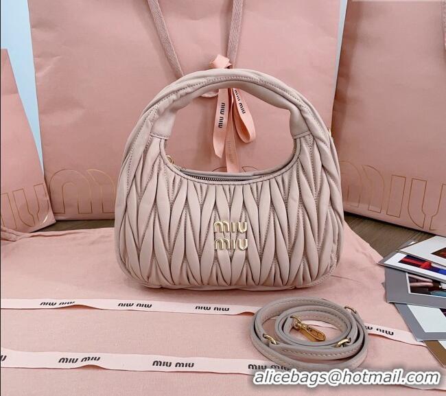 Buy Cheap Miu Miu Wander Matelasse Nappa Leather Small Hobo bag 5BC125 Light Pink 2025