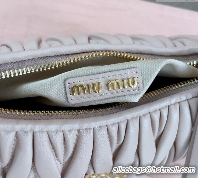 Buy Cheap Miu Miu Wander Matelasse Nappa Leather Small Hobo bag 5BC125 Light Pink 2025