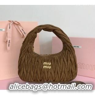 Luxurious Miu Miu Wander Matelasse Suede Medium Hobo bag 5BC153 Brown 2025