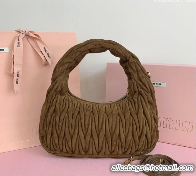 Luxurious Miu Miu Wander Matelasse Suede Medium Hobo bag 5BC153 Brown 2025