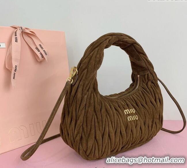 Luxurious Miu Miu Wander Matelasse Suede Medium Hobo bag 5BC153 Brown 2025