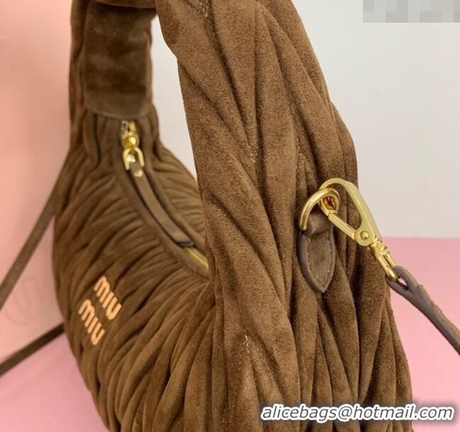 Luxurious Miu Miu Wander Matelasse Suede Medium Hobo bag 5BC153 Brown 2025