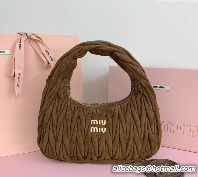 Luxurious Miu Miu Wander Matelasse Suede Medium Hobo bag 5BC153 Brown 2025