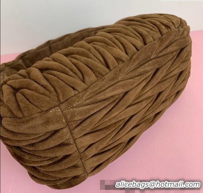 Luxurious Miu Miu Wander Matelasse Suede Medium Hobo bag 5BC153 Brown 2025