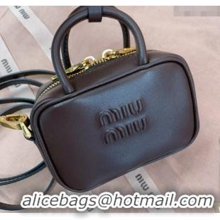 Cheapest Miu Miu Beau Leather micro-bag 5NR020 Briarwood Brown 2025