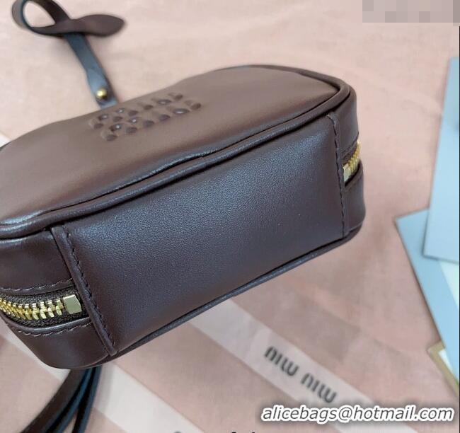 Cheapest Miu Miu Beau Leather micro-bag 5NR020 Briarwood Brown 2025