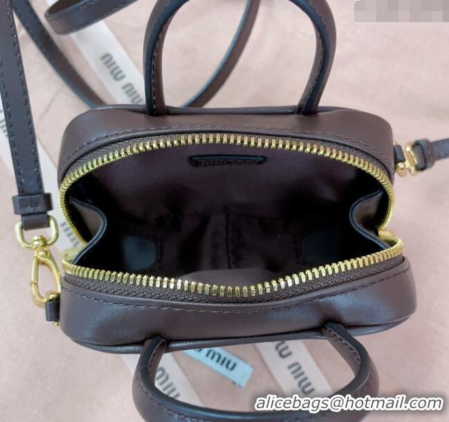 Cheapest Miu Miu Beau Leather micro-bag 5NR020 Briarwood Brown 2025