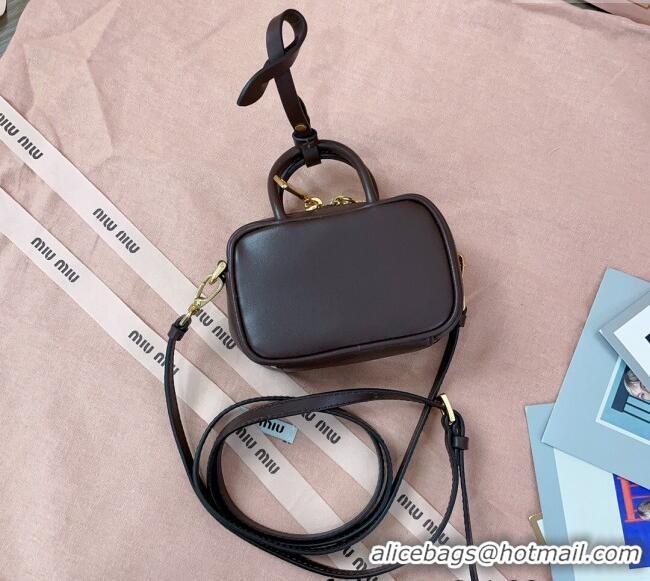 Cheapest Miu Miu Beau Leather micro-bag 5NR020 Briarwood Brown 2025
