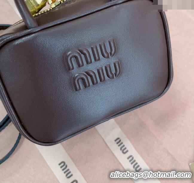 Cheapest Miu Miu Beau Leather micro-bag 5NR020 Briarwood Brown 2025