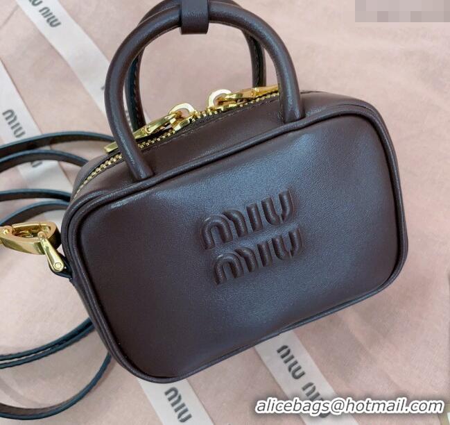 Cheapest Miu Miu Beau Leather micro-bag 5NR020 Briarwood Brown 2025