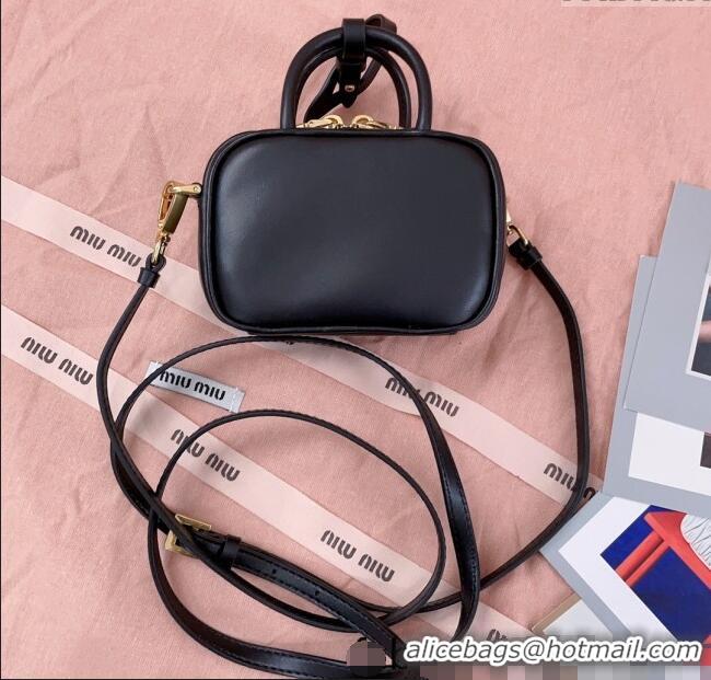 Luxury Classic Miu Miu Beau Leather micro-bag 5NR020 Black 2025