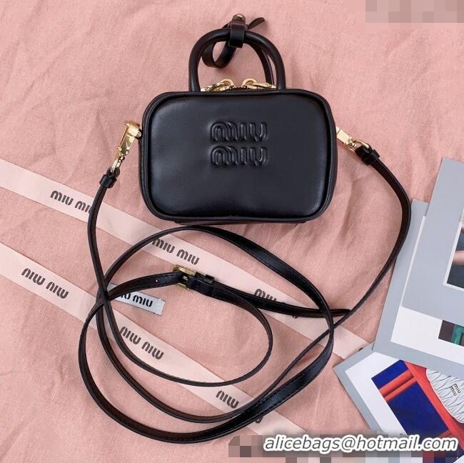 Luxury Classic Miu Miu Beau Leather micro-bag 5NR020 Black 2025