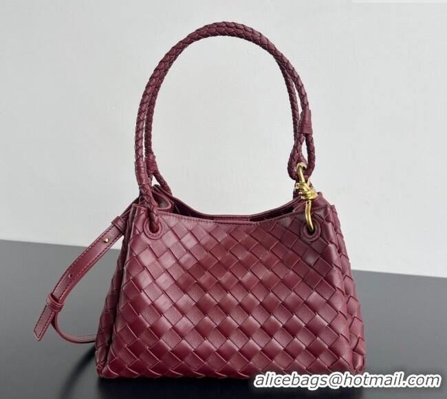 New Release Creation Bottega Veneta Parachute Medium Shoulder Bag in Intrecciato Leather 835921 Barolo Red 2025
