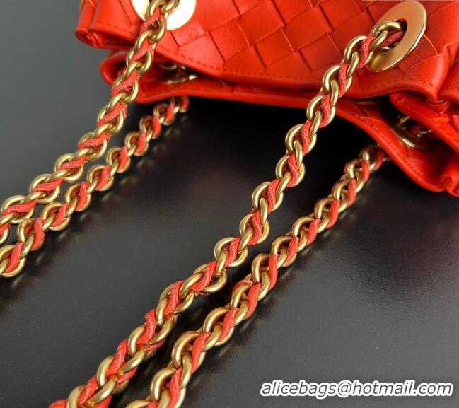 Spot Grade Bottega Veneta Small Parachute Chain Bag in Intrecciato Leather 817175 Red 2025