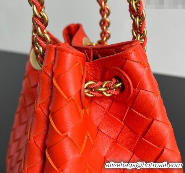 Spot Grade Bottega Veneta Small Parachute Chain Bag in Intrecciato Leather 817175 Red 2025
