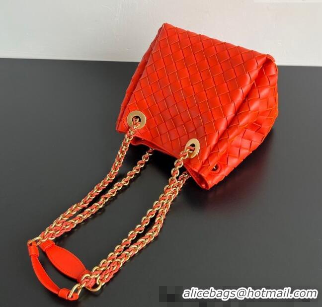 Spot Grade Bottega Veneta Small Parachute Chain Bag in Intrecciato Leather 817175 Red 2025