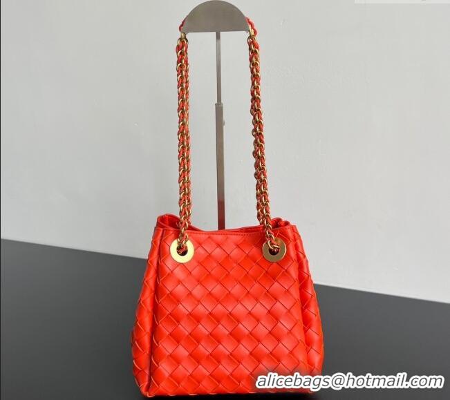 Spot Grade Bottega Veneta Small Parachute Chain Bag in Intrecciato Leather 817175 Red 2025